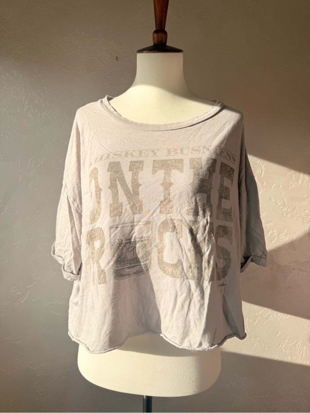 🥃 The Laundry Room “Whiskey Business on the Rocks” Cropped Tee L